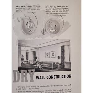 1950 Drywall Construction vs Plastering Vtg Print Ad Homasote New Jersey‎